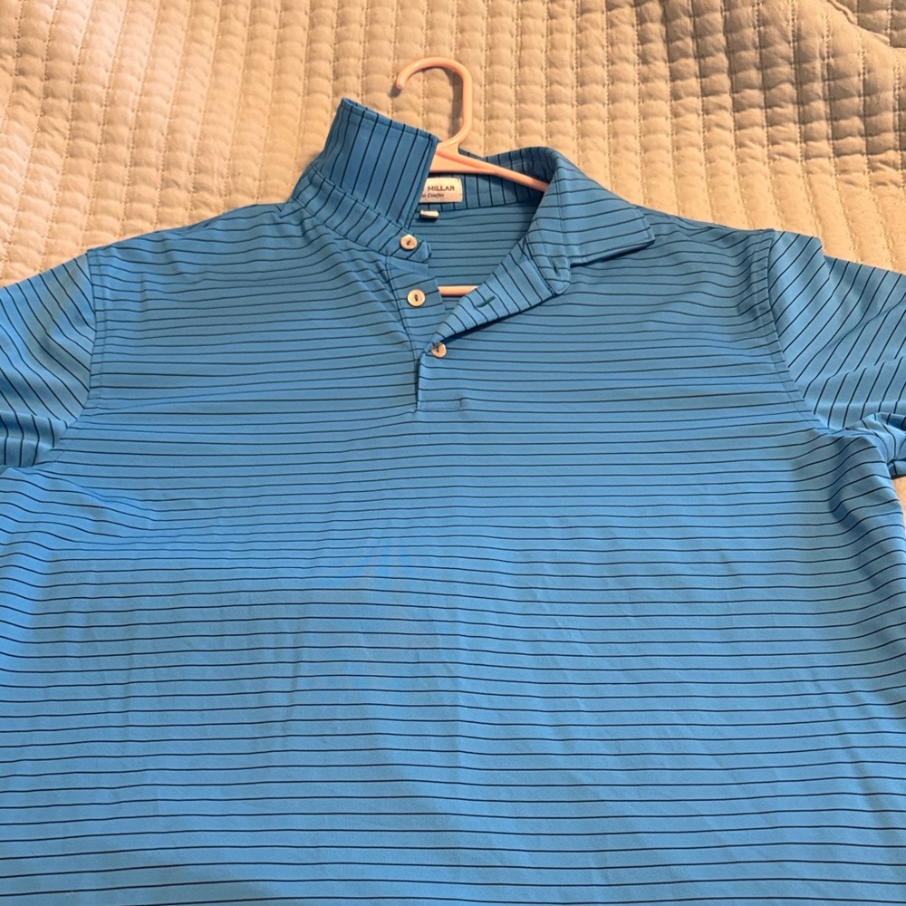Peter Millar Men's Blue Striped Polo Shirt
